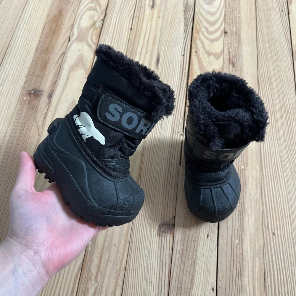 Sorel Snow Commander Black Waterproof Faux Fur Toddler Boots winter Size 4
